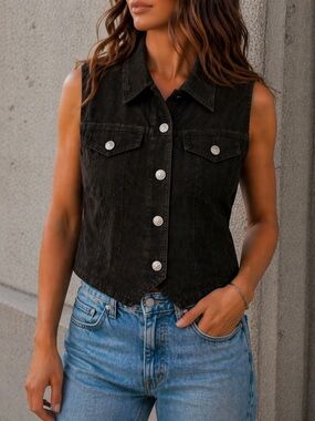Vintage Leather Vest Buffalo Nickel Button Western Biker Style L